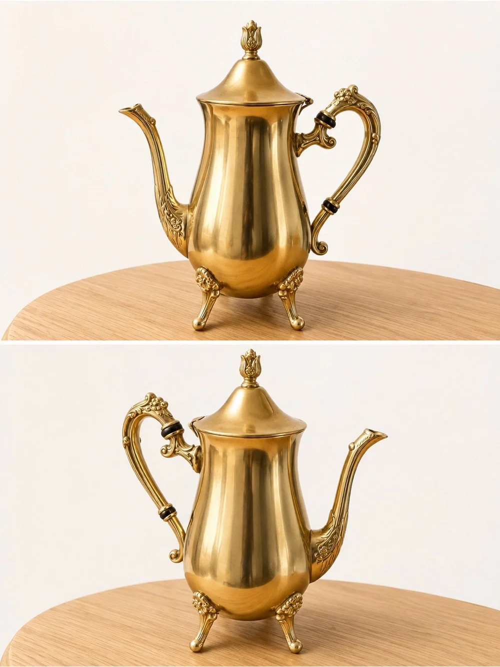 Antique Brass Coffee & Tea Set in Polished Gold Tone